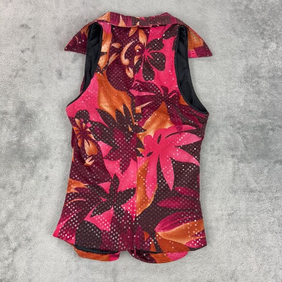 Vintage Cache Sequins Paillettes Ruched Floral Top Y2K Sleeveless Collared USA - Picture 5 of 9